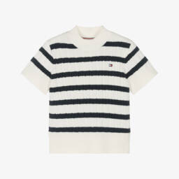 Tommy Hilfiger-Girls Nautical Ivory Striped Cable Sweater | Childrensalon Outlet