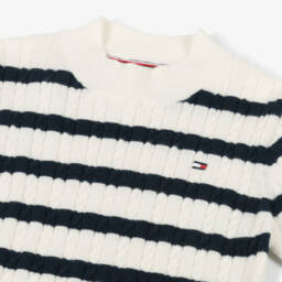 Tommy Hilfiger-Girls Nautical Ivory Striped Cable Sweater | Childrensalon Outlet