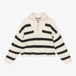 Tommy Hilfiger-Кремово-синий вязаный свитер из хлопка для девочек | Childrensalon Outlet