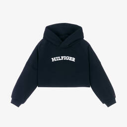 Tommy Hilfiger Girls Navy Blue Cotton Boxy Fit Hoodie