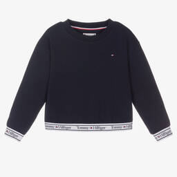 Tommy Hilfiger-Girls Navy Blue Cotton Logo Sweatshirt | Childrensalon Outlet