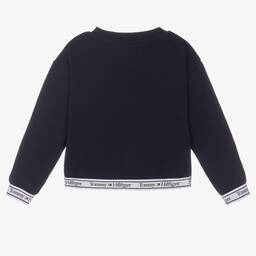 Tommy Hilfiger-Girls Navy Blue Cotton Logo Sweatshirt | Childrensalon Outlet