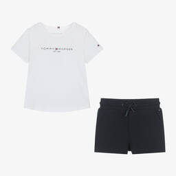 Tommy Hilfiger-Girls Navy Blue Cotton Shorts Set | Childrensalon Outlet