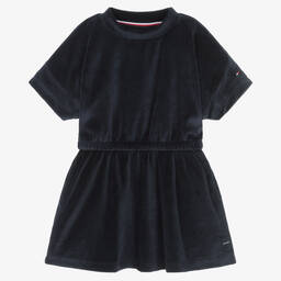 Tommy Hilfiger-Girls Navy Blue Cotton Velour Dress | Childrensalon Outlet