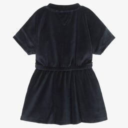 Tommy Hilfiger-Girls Navy Blue Cotton Velour Dress | Childrensalon Outlet