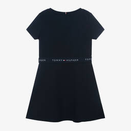 Tommy Hilfiger-Girls Navy Blue Jersey Belted Dress | Childrensalon Outlet