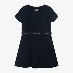 Tommy Hilfiger-Girls Navy Blue Jersey Belted Dress | Childrensalon Outlet