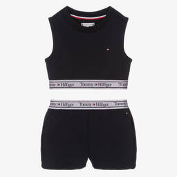 Tommy Hilfiger-Girls Navy Blue Jersey Logo Shorts Set | Childrensalon Outlet