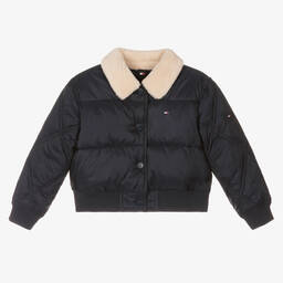 Tommy Hilfiger-Girls Navy Blue Quilted Puffer Jacket | Childrensalon Outlet