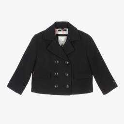 Tommy Hilfiger-Girls Navy Felted Wool Peacoat | Childrensalon Outlet