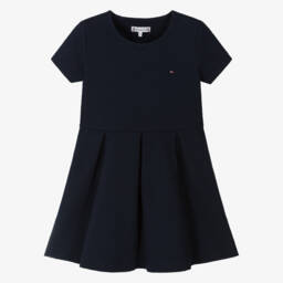 Tommy Hilfiger-فستان قطن مضلع أزرق للبنات | Childrensalon Outlet
