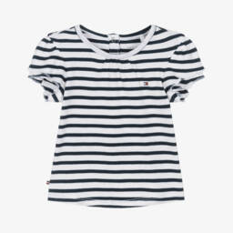 Tommy Hilfiger-Girls Navy Striped Cotton Top | Childrensalon Outlet