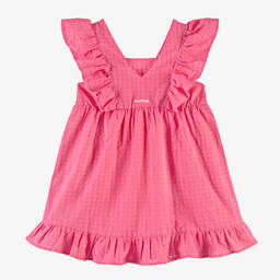 Tommy Hilfiger-فستان قطن سيرسوكر لون زهري مزين بكشكش | Childrensalon Outlet