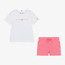 Tommy Hilfiger-Girls Pink Cotton Shorts Set | Childrensalon Outlet