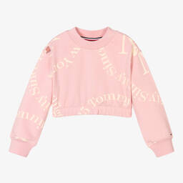 Tommy Hilfiger-Girls Pink Cropped Sweatshirt | Childrensalon Outlet