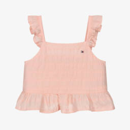 Tommy Hilfiger-بلوزة قطنية وردية مزينة بالكشكش للبنات | Childrensalon Outlet
