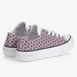 Tommy Hilfiger-ترينرز جلد صناعي لون أحمر وأزرق للبنات | Childrensalon Outlet