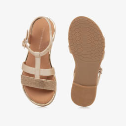 Tommy Hilfiger-Girls Shimmering Gold Faux Leather Sandals | Childrensalon Outlet
