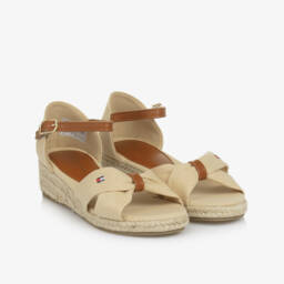 Tommy Hilfiger-Girls Tan Canvas Espadrille Heels | Childrensalon Outlet