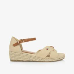 Tommy Hilfiger-Girls Tan Canvas Espadrille Heels | Childrensalon Outlet