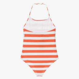 Tommy Hilfiger-Girls Tangerine Striped Halter Swimsuit | Childrensalon Outlet
