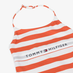 Tommy Hilfiger-Girls Tangerine Striped Halter Swimsuit | Childrensalon Outlet