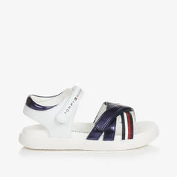 Tommy Hilfiger-صندل جلد صناعي لون أبيض وكحلي ميتاليك | Childrensalon Outlet