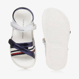 Tommy Hilfiger-صندل جلد صناعي لون أبيض وكحلي ميتاليك | Childrensalon Outlet