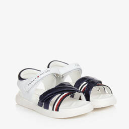 Tommy Hilfiger-صندل جلد صناعي لون أبيض وكحلي ميتاليك | Childrensalon Outlet
