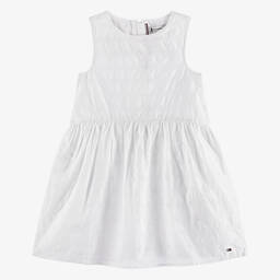 Tommy Hilfiger-Girls White Broderie Anglaise Dress | Childrensalon Outlet