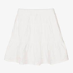 Tommy Hilfiger-Girls White Cotton Embroidered Skirt | Childrensalon Outlet