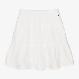 Tommy Hilfiger-Girls White Cotton Embroidered Skirt | Childrensalon Outlet