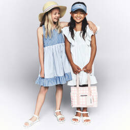 Tommy Hilfiger-فستان قطن سيرسوكر لون أبيض مزين بكشكش | Childrensalon Outlet