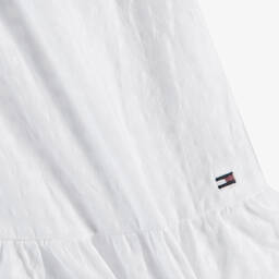 Tommy Hilfiger-فستان قطن سيرسوكر لون أبيض مزين بكشكش | Childrensalon Outlet