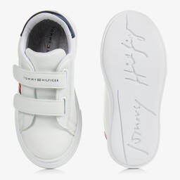 Tommy Hilfiger-Girls White Faux Leather Trainers | Childrensalon Outlet