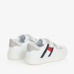 Tommy Hilfiger-ترينرز بشريط لاصق جلد صناعي لون أبيض للبنات | Childrensalon Outlet