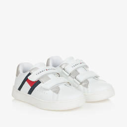 Tommy Hilfiger-ترينرز بشريط لاصق جلد صناعي لون أبيض للبنات | Childrensalon Outlet