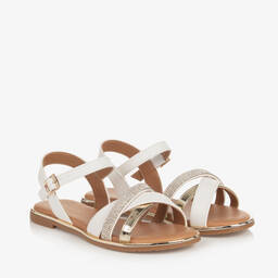 Tommy Hilfiger-صندل جلد صناعي لون أبيض وذهبي مزين بديامنتي | Childrensalon Outlet