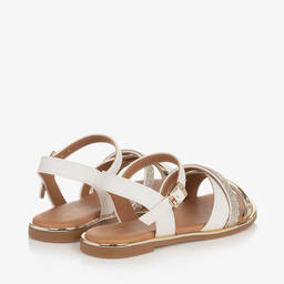 Tommy Hilfiger-صندل جلد صناعي لون أبيض وذهبي مزين بديامنتي | Childrensalon Outlet