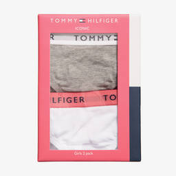 Tommy Hilfiger-Girls White & Grey Cotton Bikini Briefs (2 Pack) | Childrensalon Outlet