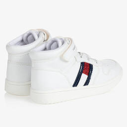 Tommy Hilfiger-Girls White High-Top Trainers | Childrensalon Outlet