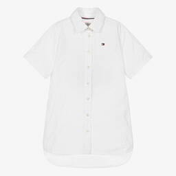 Tommy Hilfiger-Girls White Logo Embroidery Shirt Dress | Childrensalon Outlet