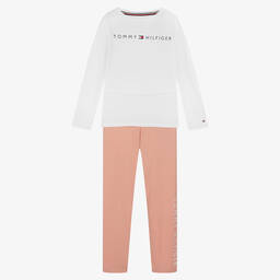 Tommy Hilfiger-بيجاما قطن لون أبيض وزهري للبنات | Childrensalon Outlet