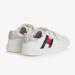 Tommy Hilfiger-ترينرز جلد صناعي لون أبيض وفضّي للبنات | Childrensalon Outlet