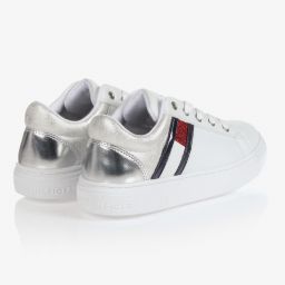 Tommy Hilfiger-Girls White & Silver Trainers | Childrensalon Outlet