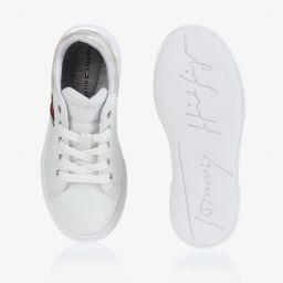 Tommy Hilfiger-Girls White & Silver Trainers | Childrensalon Outlet