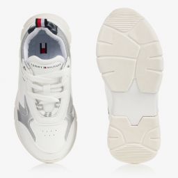 Tommy Hilfiger-Girls White & Silver Trainers | Childrensalon Outlet