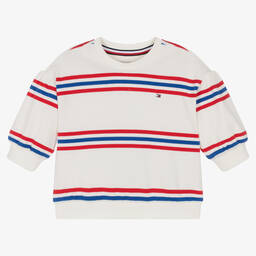 Tommy Hilfiger-سويتشيرت قطن عضوي مقلم لون أبيض للبنات | Childrensalon Outlet