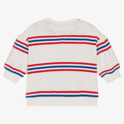 Tommy Hilfiger-سويتشيرت قطن عضوي مقلم لون أبيض للبنات | Childrensalon Outlet