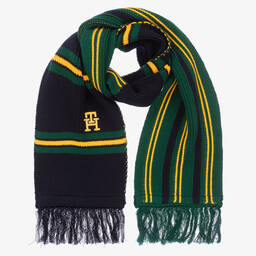 Tommy Hilfiger-Green Organic Cotton Striped Scarf | Childrensalon Outlet